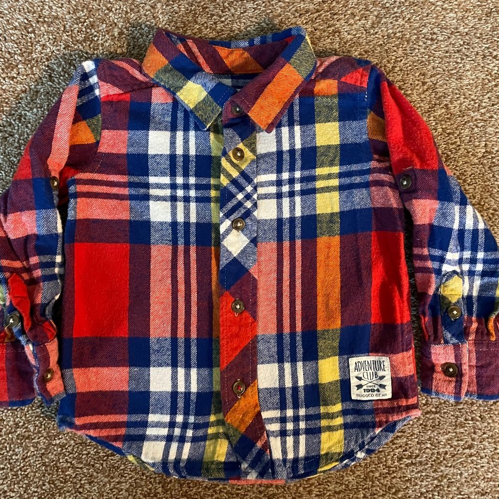 Old Navy long sleeve Adventure Club plaid flannel shirt 2T